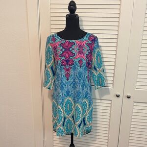 Pink Owl Turquoise and Coral Dress